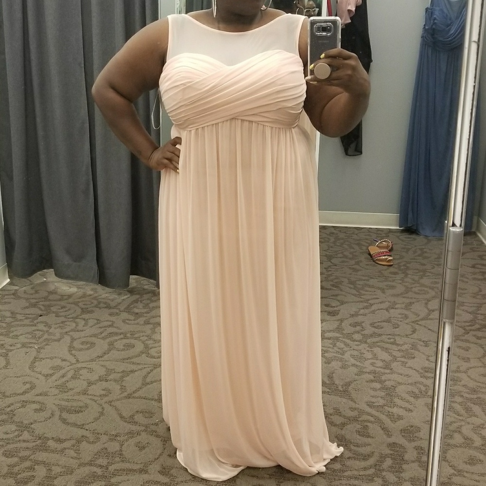 Champagne Long Mesh Dress with Illusion Neckline